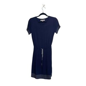 LOFT Navy Blue Drawstring Waist Jersey Knit Knee-length Dress Xsmall Women’s